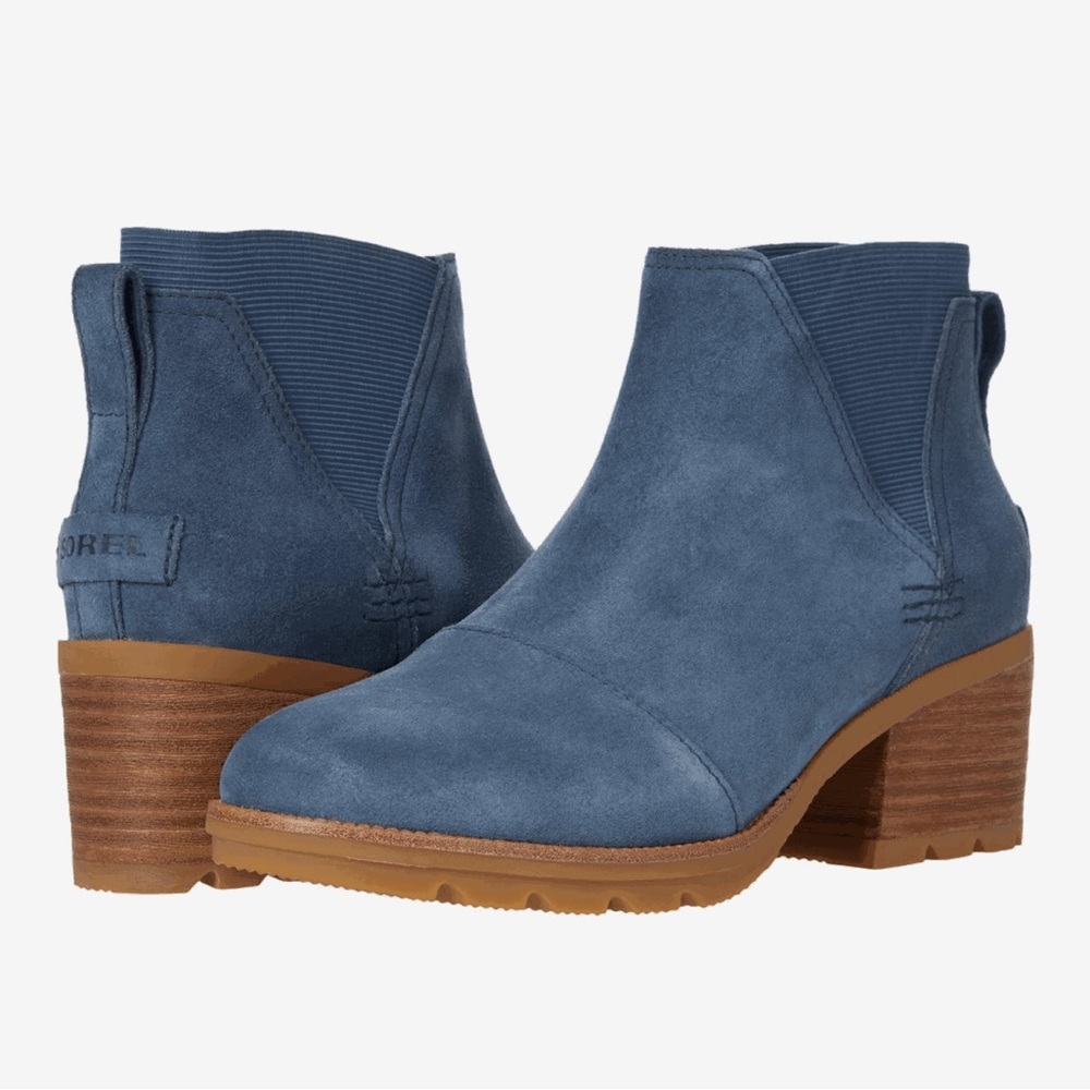 Sorel Cate Chelsea Blue Suede Ankle Boots Booties 9.5 - Picture 2 of 11
